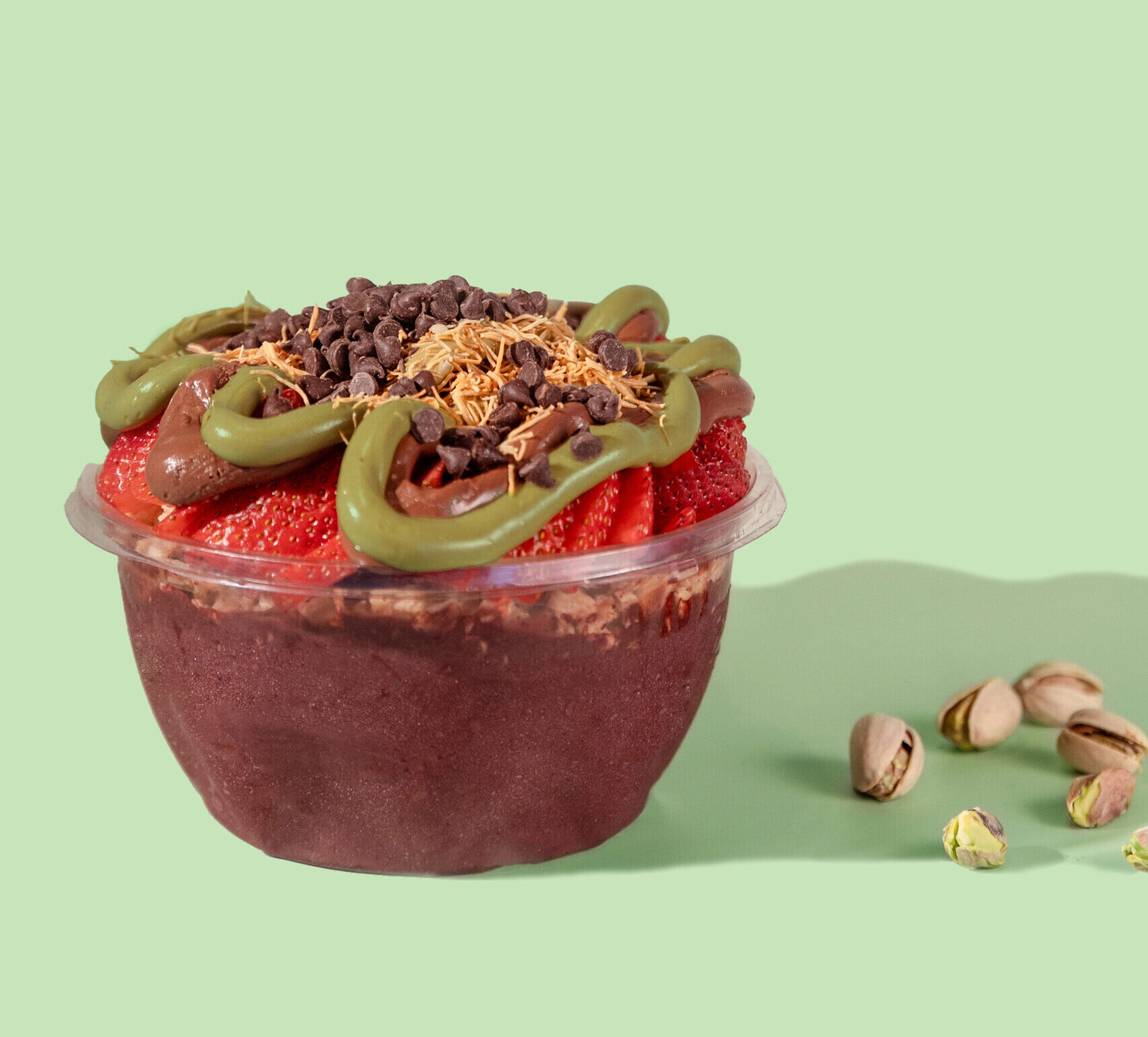 Dubai Chocolate Bowl — trending acai bowl with kataifi and nutella at Palm Berries NC